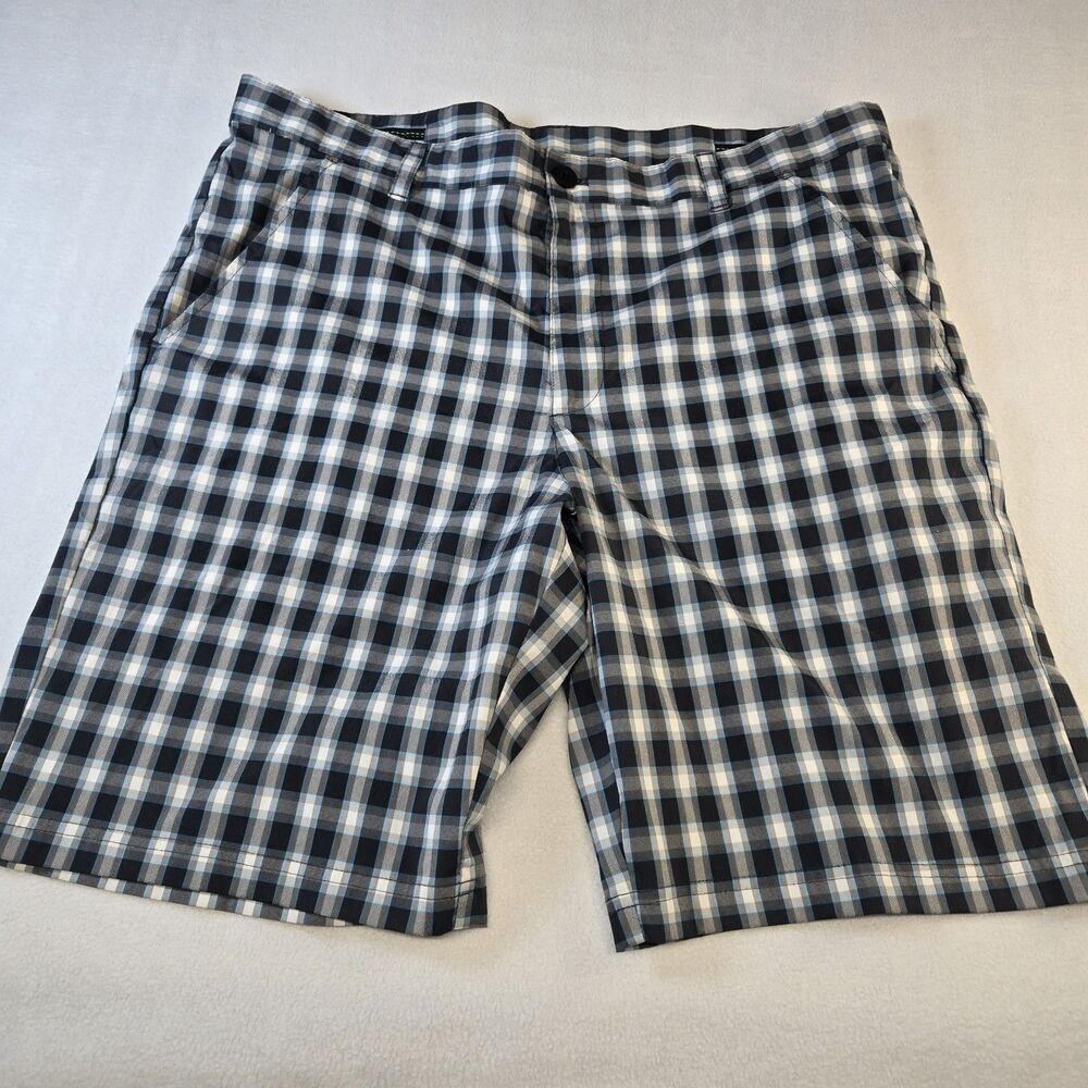 Mens Izod Golf Shorts Plaid Flat Front Blue Gray size 40
